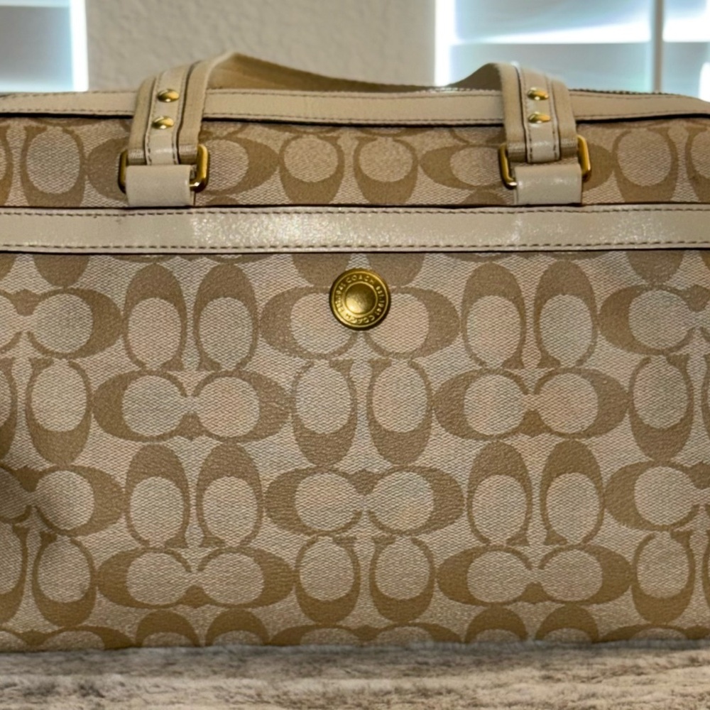 Coach Beige and Pink Signature Satchel - Picture 10 of 14